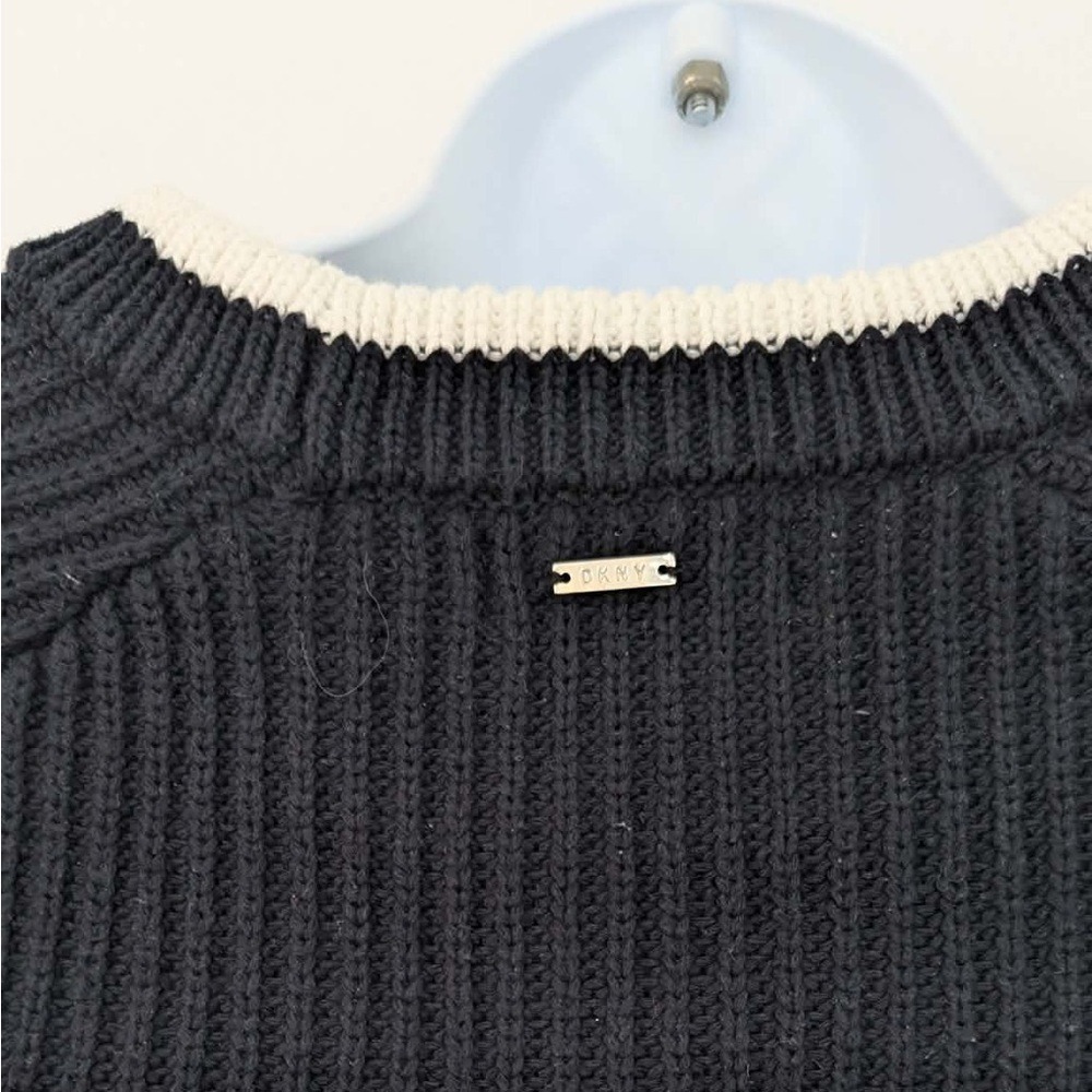 DKNY Black‎ White Cropped Knit Sweater Women's Small Chunky Striped Pullover - Picture 8 of 10